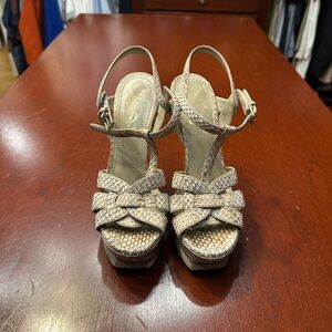 Women’s Snakeskin Platform Slingback Sandals - Beige